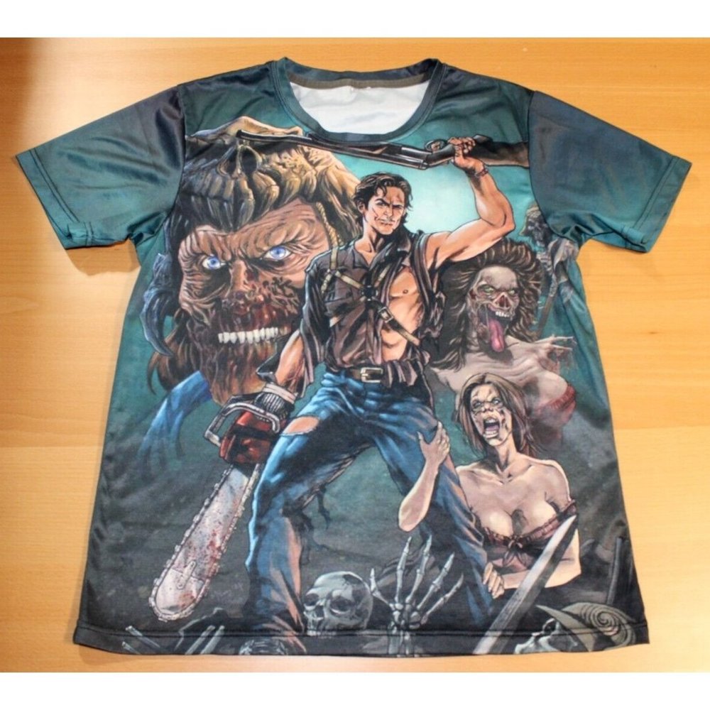 Horror Movie Zombie Killer Chainsaw Shotgun Short Sleeve Shirt Medium 3D Print